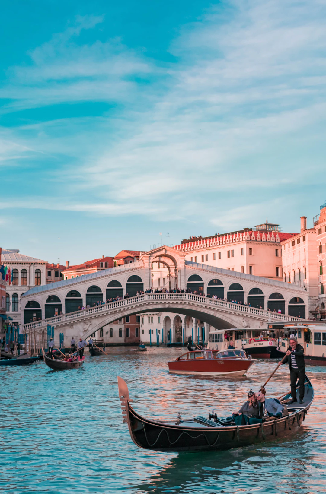 A sunlit canal in Venice