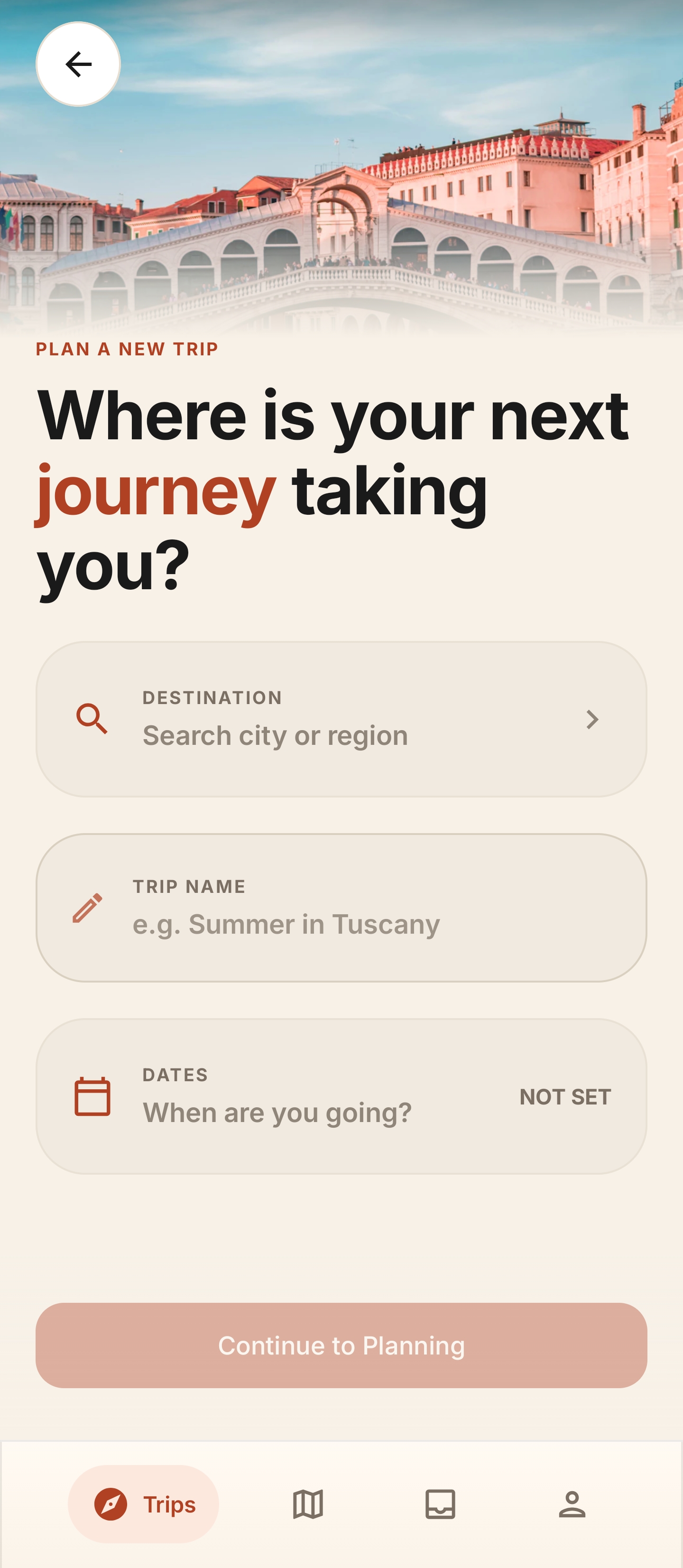 Voyivo create trip screen