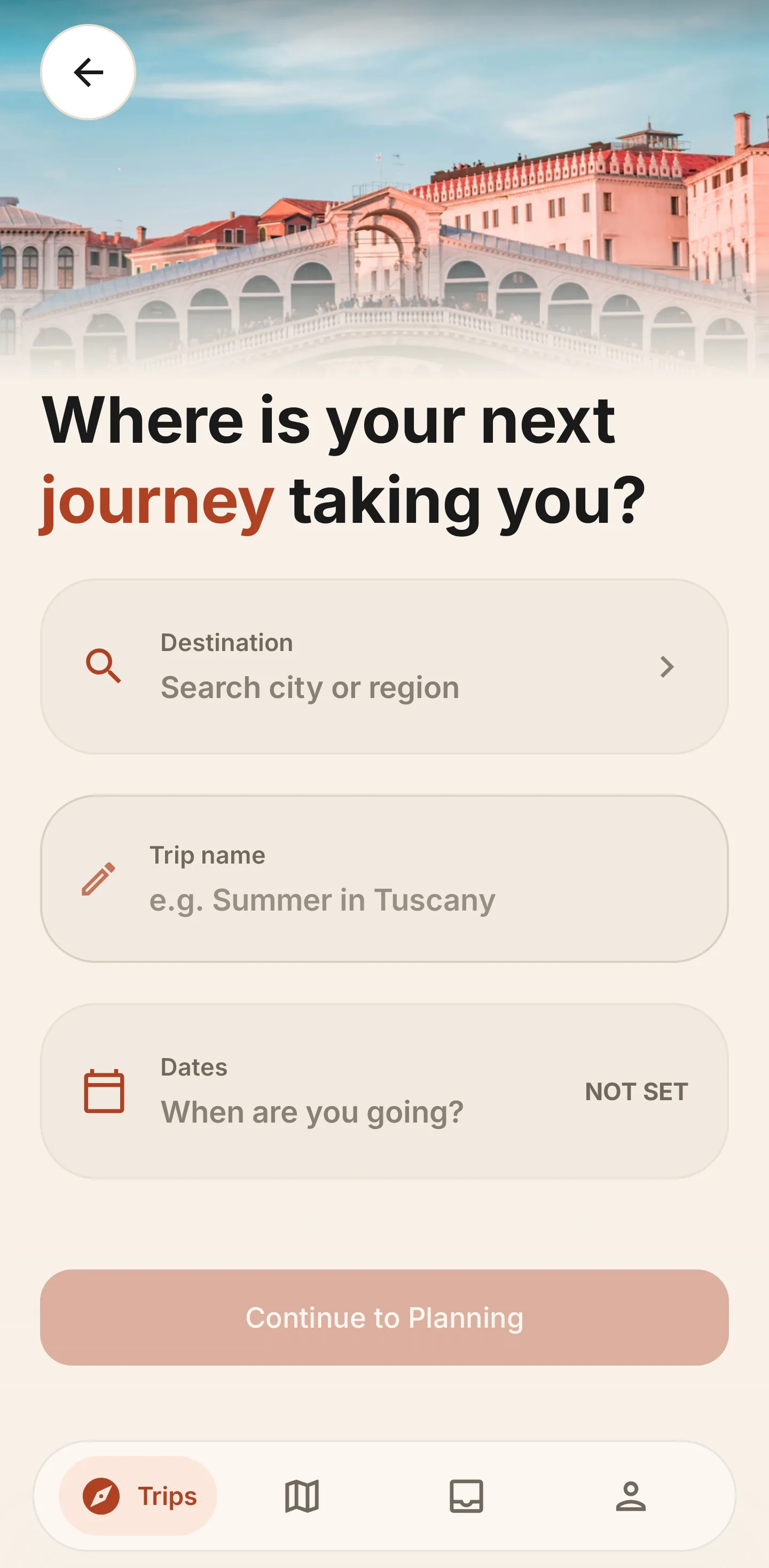 Voyivo create trip screen